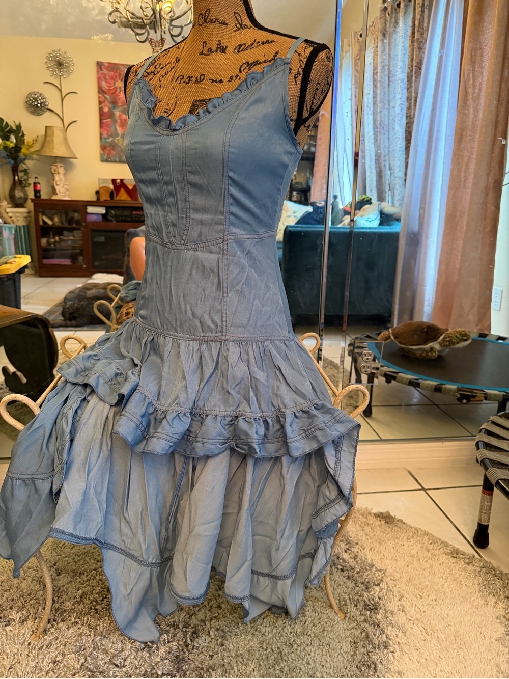 Denim Blue Ruffle High-Low Sundress - Picture 5 of 8